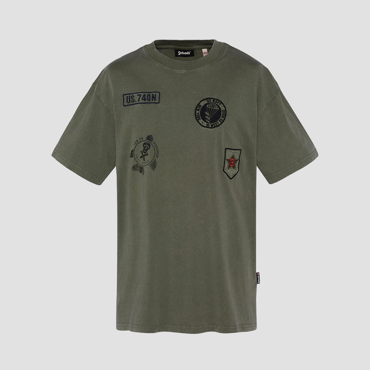 T-shirt militare con stemma kaki, effetto vintage