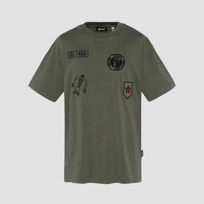 T-shirt militare con stemma kaki, effetto vintage