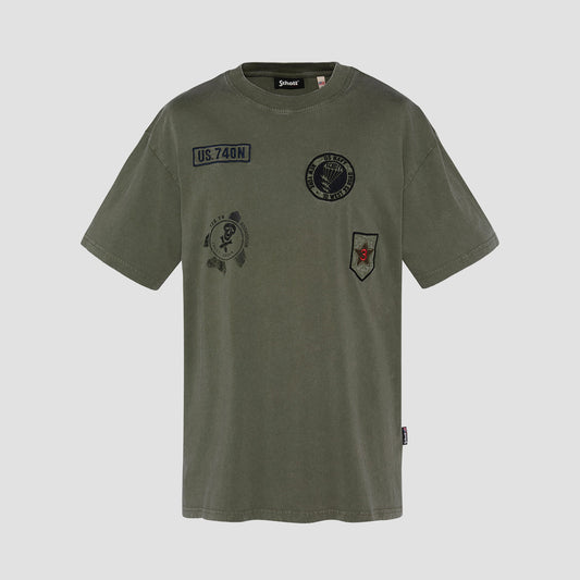 T-shirt militare con stemma kaki, effetto vintage