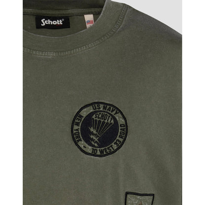 T-shirt militare con stemma kaki, effetto vintage