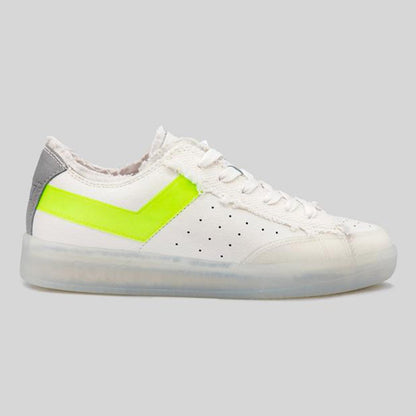 Sneaker in pelle bianca e verde fluo