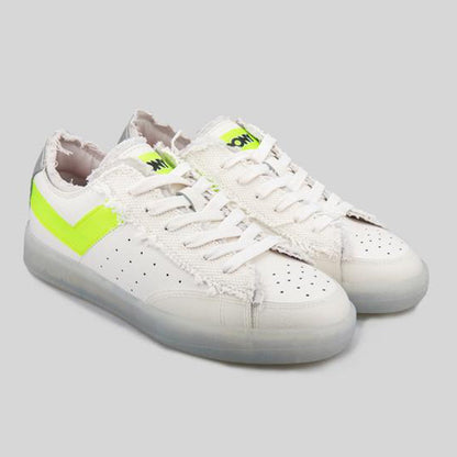 Sneaker in pelle bianca e verde fluo