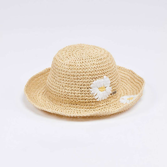 Cappello beige con fiori