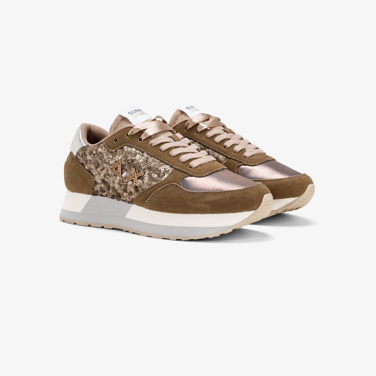 Sneaker paillettes beige